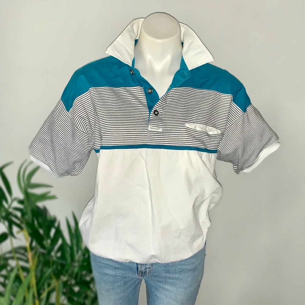 v i n t a g e :: Preppy Retro Striped  Colorblock Polo Top Mixed